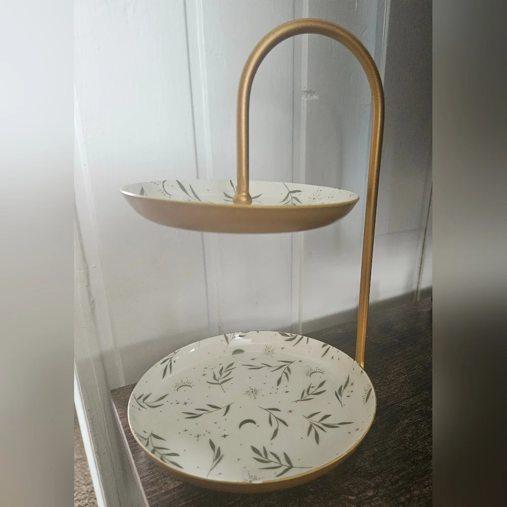 Gold and White Two-Tiered Stand